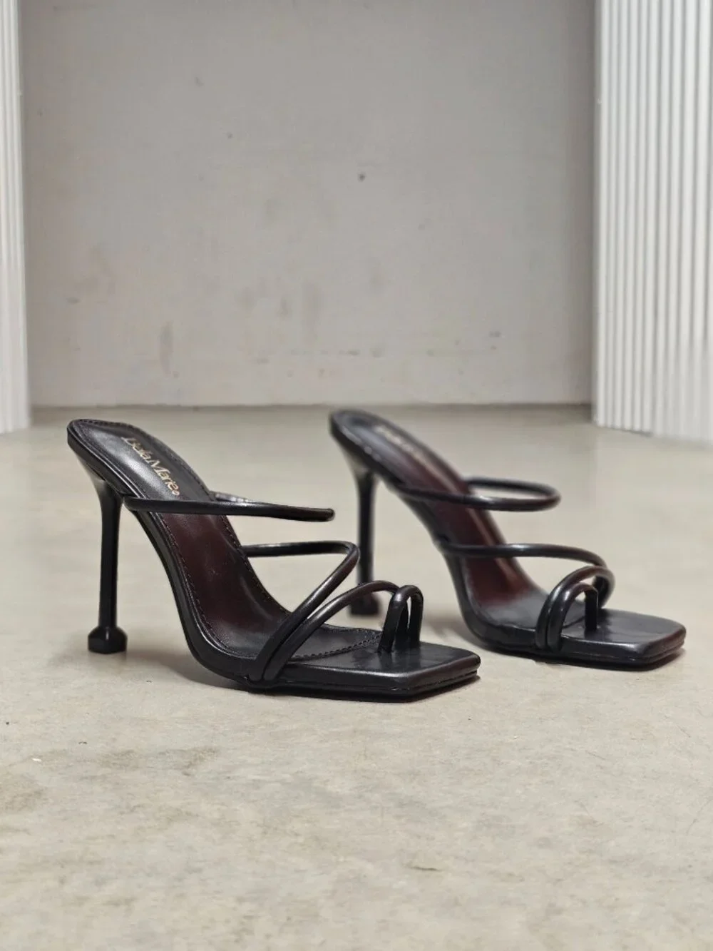 Strappy Black High Heel Sandals With Square Toe & Stiletto Design Bella Marie
